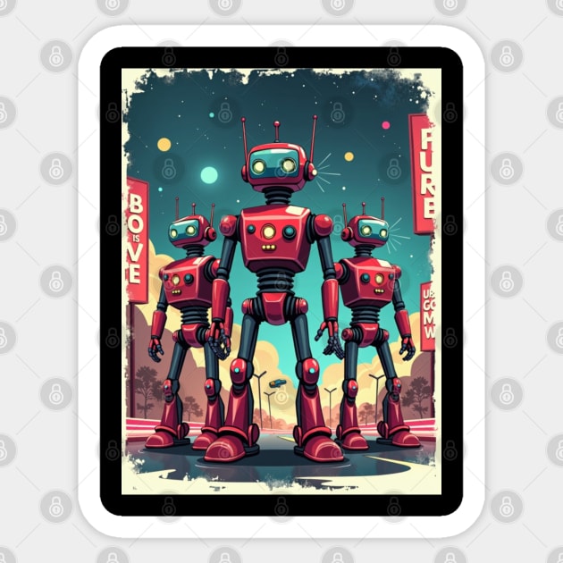 Retro Robot Revival: Vintage Visions of the Future Sticker by Steve